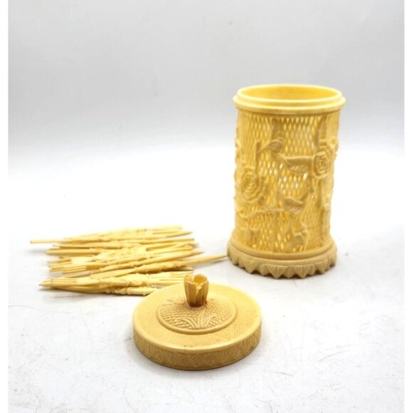 Rose Trellis Celluloid Plastic Container For Hors d'oeuvres Forks - Picture 2 of 6